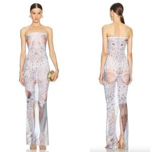 DI PETSA Sea Foam Strapless Printed Mesh Maxi Dress Size XL